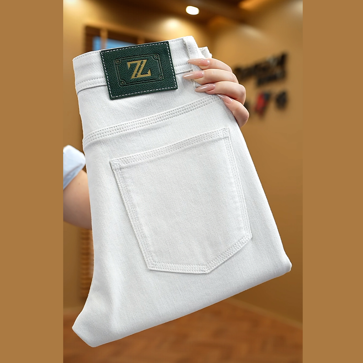 象牙白【三防科技面料】冬季新款【八面弹】合体小直筒男士牛仔裤201#