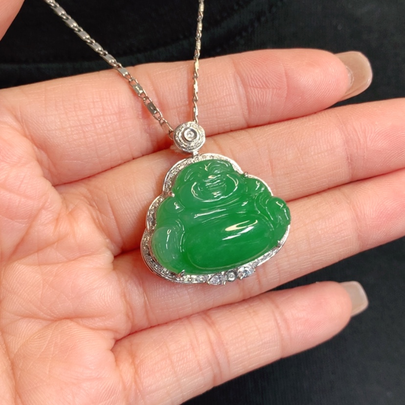 【闪购商品】颈饰18K金镶嵌翡翠佛公