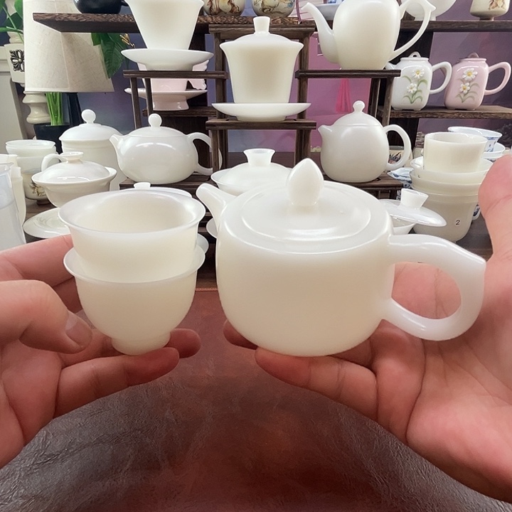 隐唐窑/璞玉素烧自生釉200ml井栏壶送2客杯