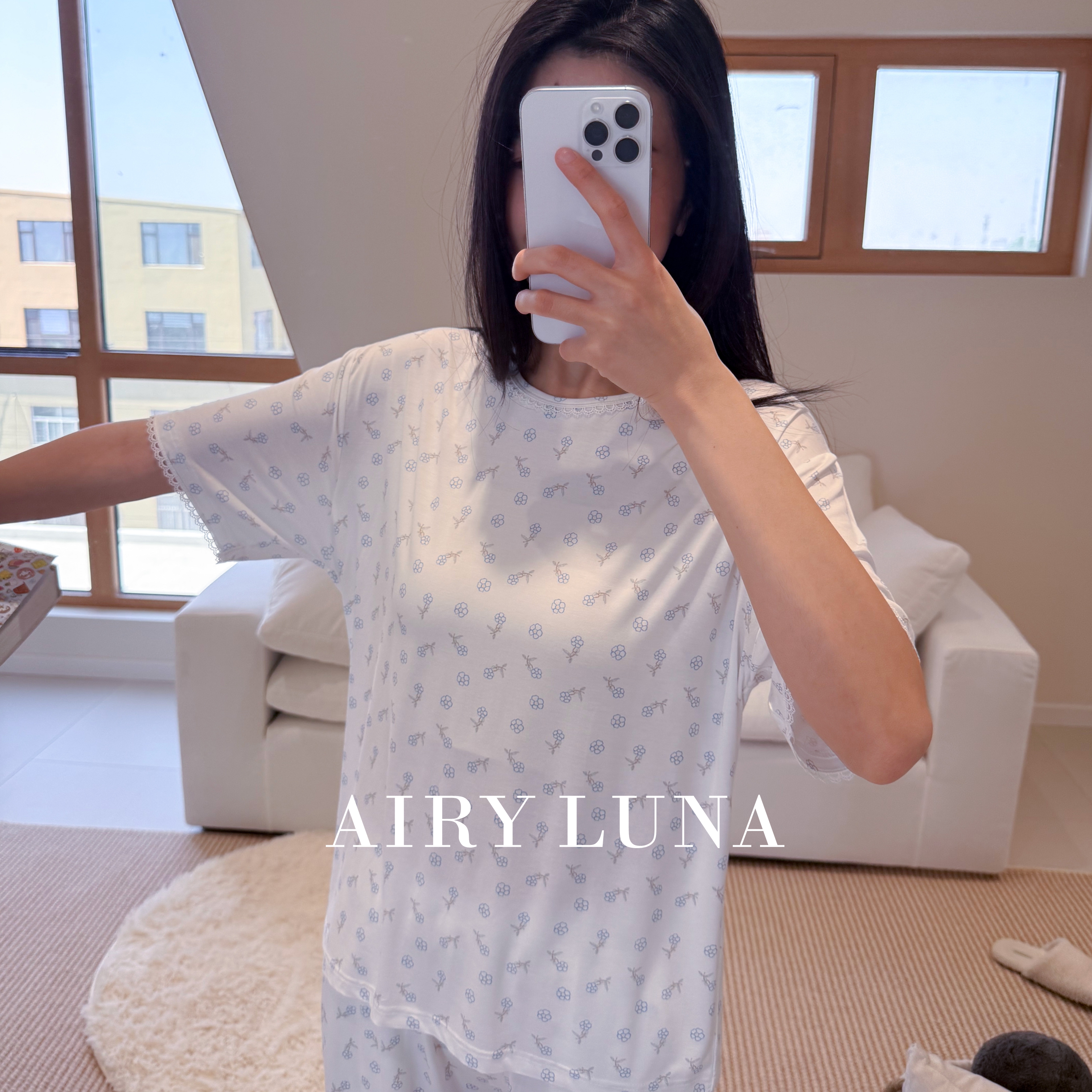 夏季奥地利进口兰精莫代尔圆领小碎花薄款睡衣女家居服套装