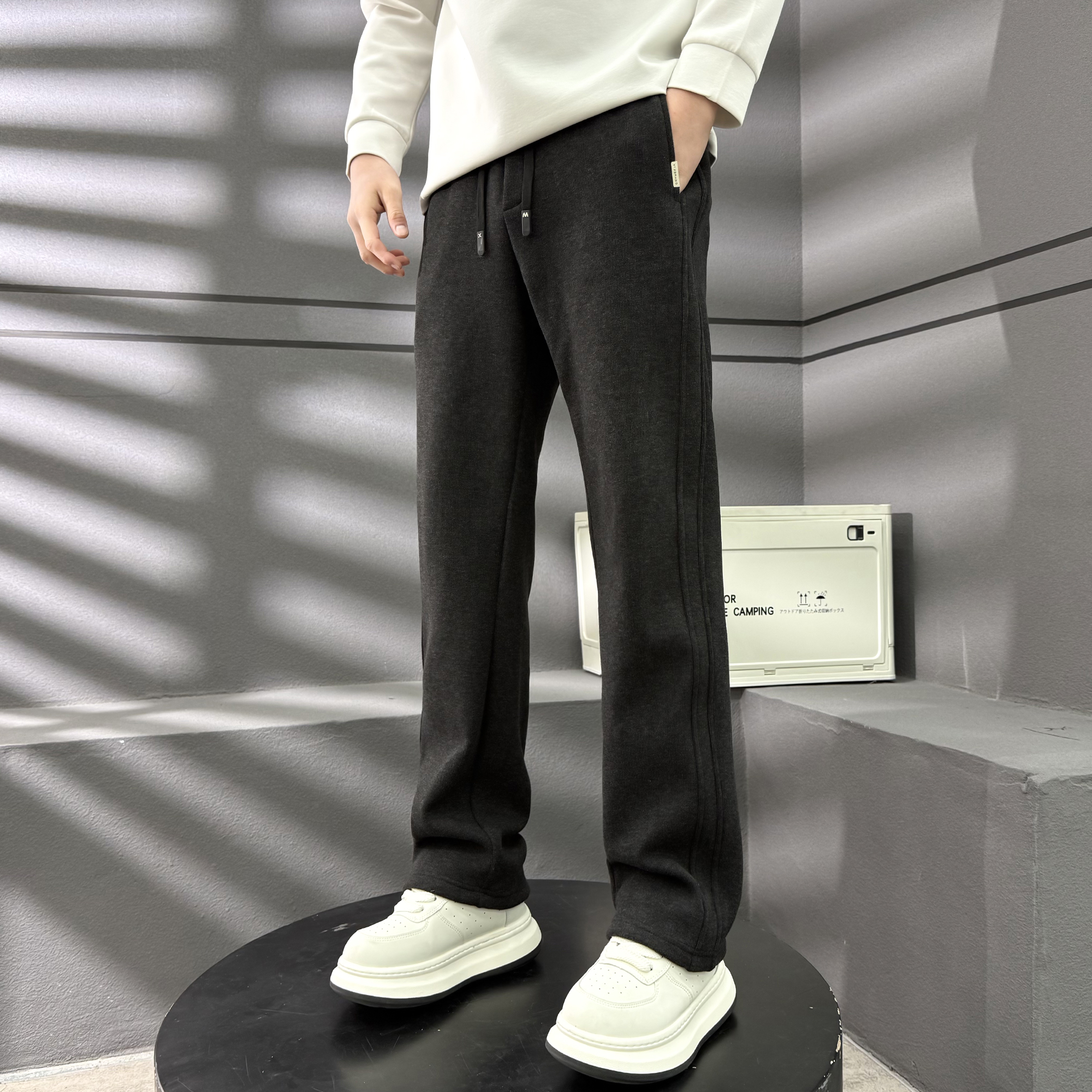 男士冬季星空毛呢加绒加厚保暖直筒裤重磅高克重柔软百搭休闲裤