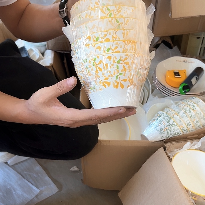 （黄色繁花）5英寸斗笠碗6只