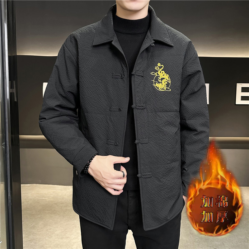 冬季新款棉衣男中国风大码宽松翻领唐装棉服复古休闲加厚保暖外套