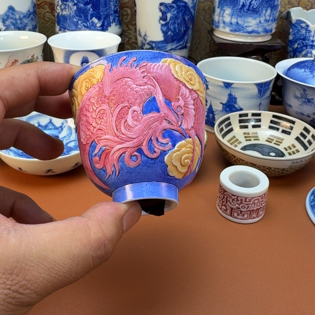 千***然陶杯子景德镇全手工手绘陶瓷