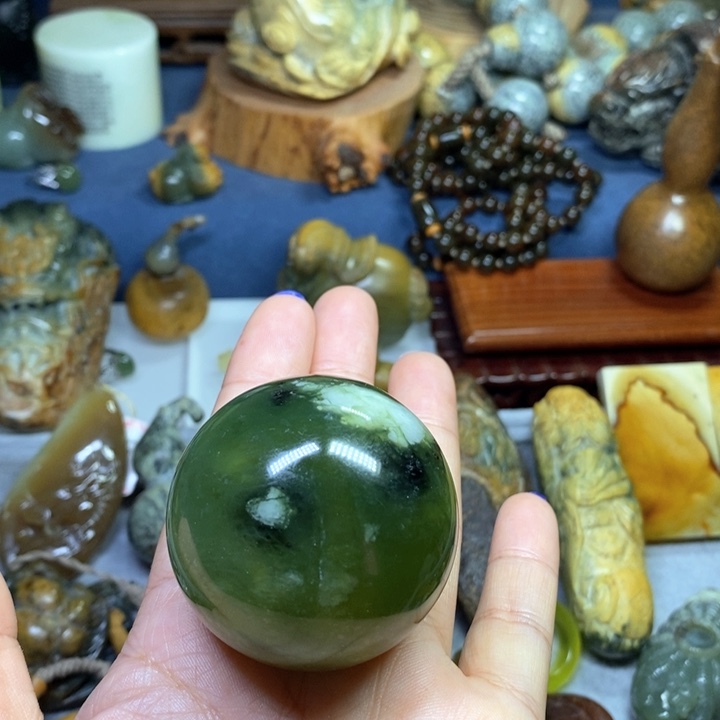 蛇纹石玉岫玉单只健身珠未镶嵌