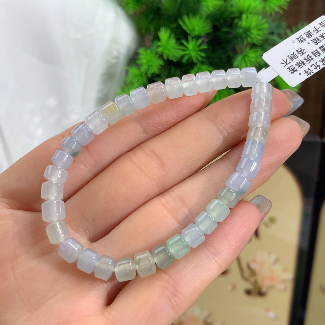 翡翠手链未镶嵌冰胶马卡龙桶珠手链卡5.8-6.2m m