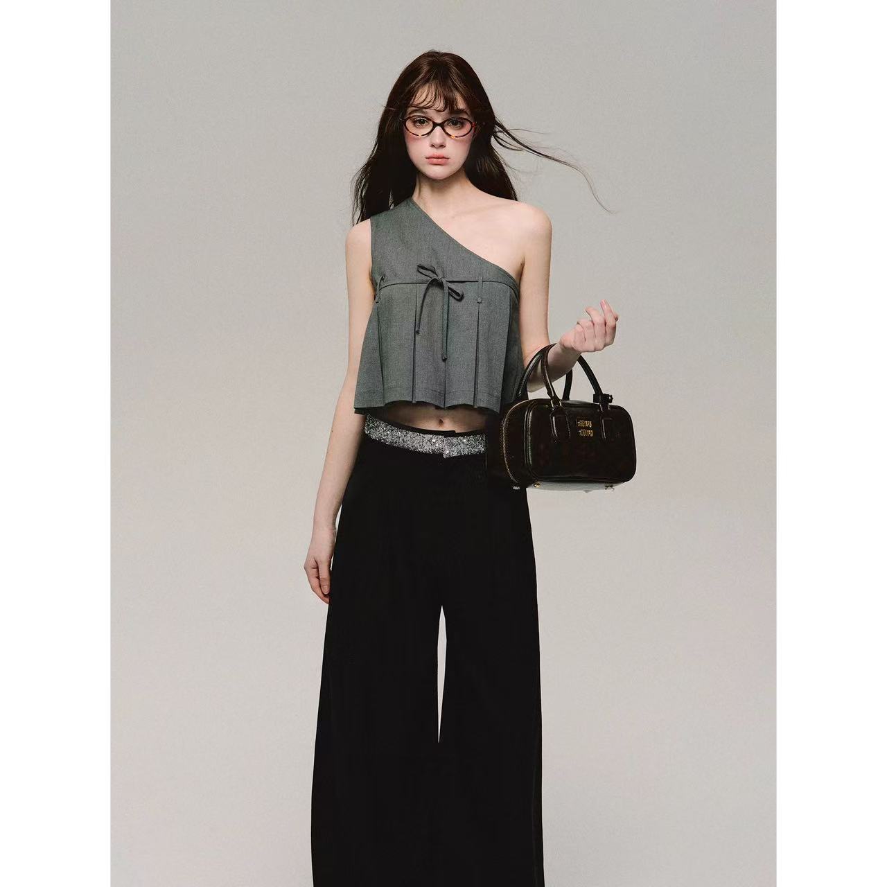 徐秋阳    亮片西裤   春季新款百搭时尚显瘦显白西裤90025