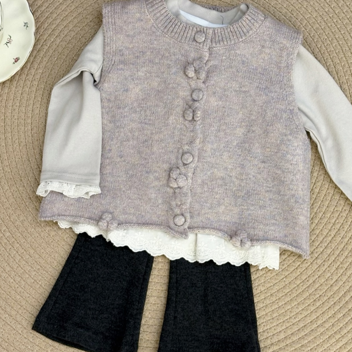 儿童秋冬针织马甲套装纯色森系时尚小香风女套装女童潮流WZ6196