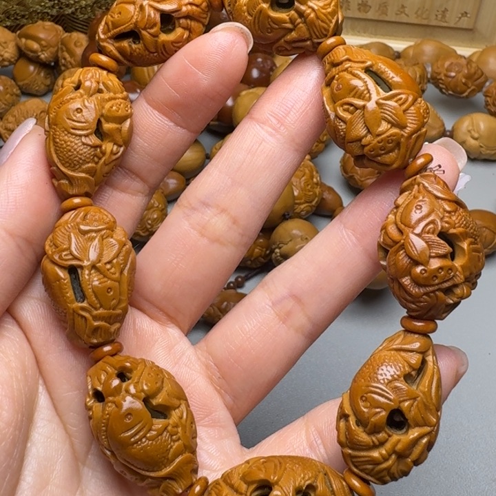 橄榄核手串/手链鱼戏莲花