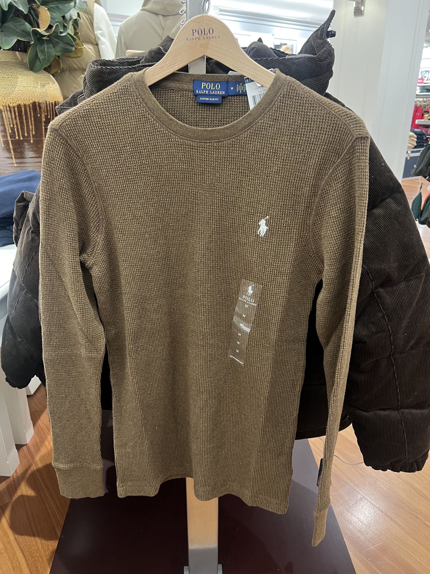 未使用 Ralph Lauren/拉夫劳伦 男士华夫格圆领长袖打底T恤