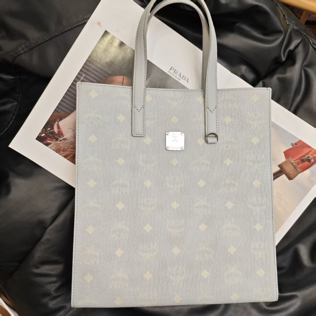 99新 MCM 大麦中古/mcm雾霾蓝七格琴谱/斜挎包