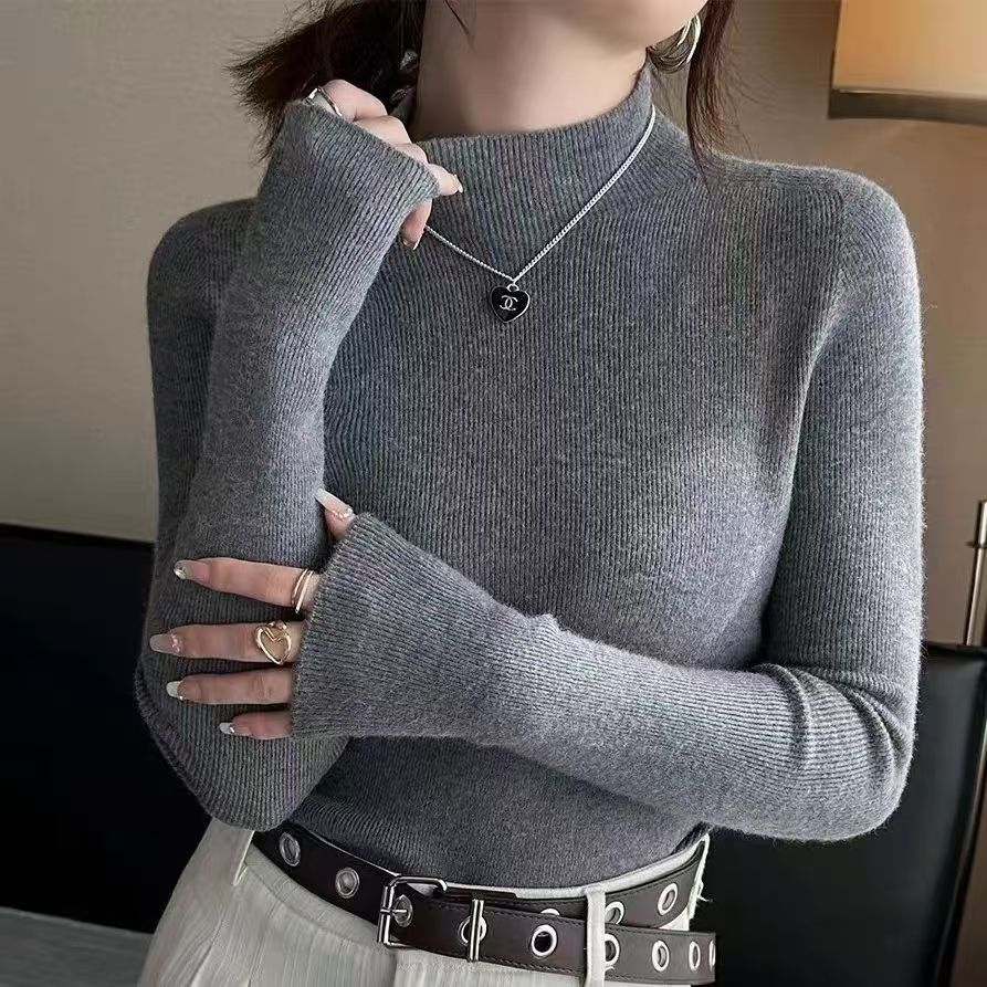 秋冬羊毛半高领内搭百搭修身长袖打底T恤打底衫显瘦上衣新款高领