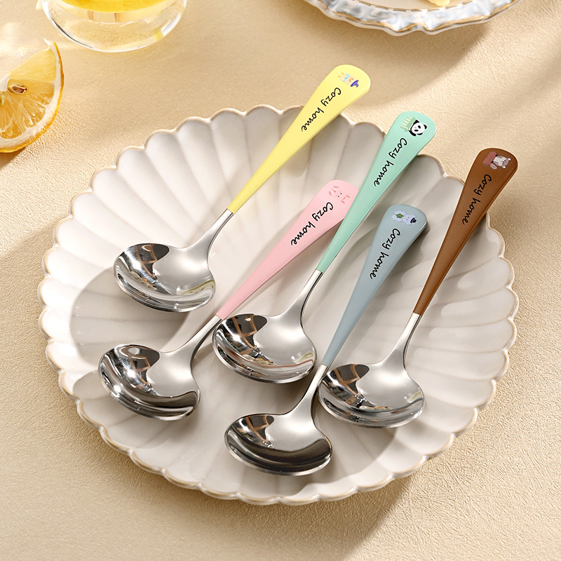 品品优动物世界儿童勺子304不锈钢家用食品级汤匙卡通吃饭zb