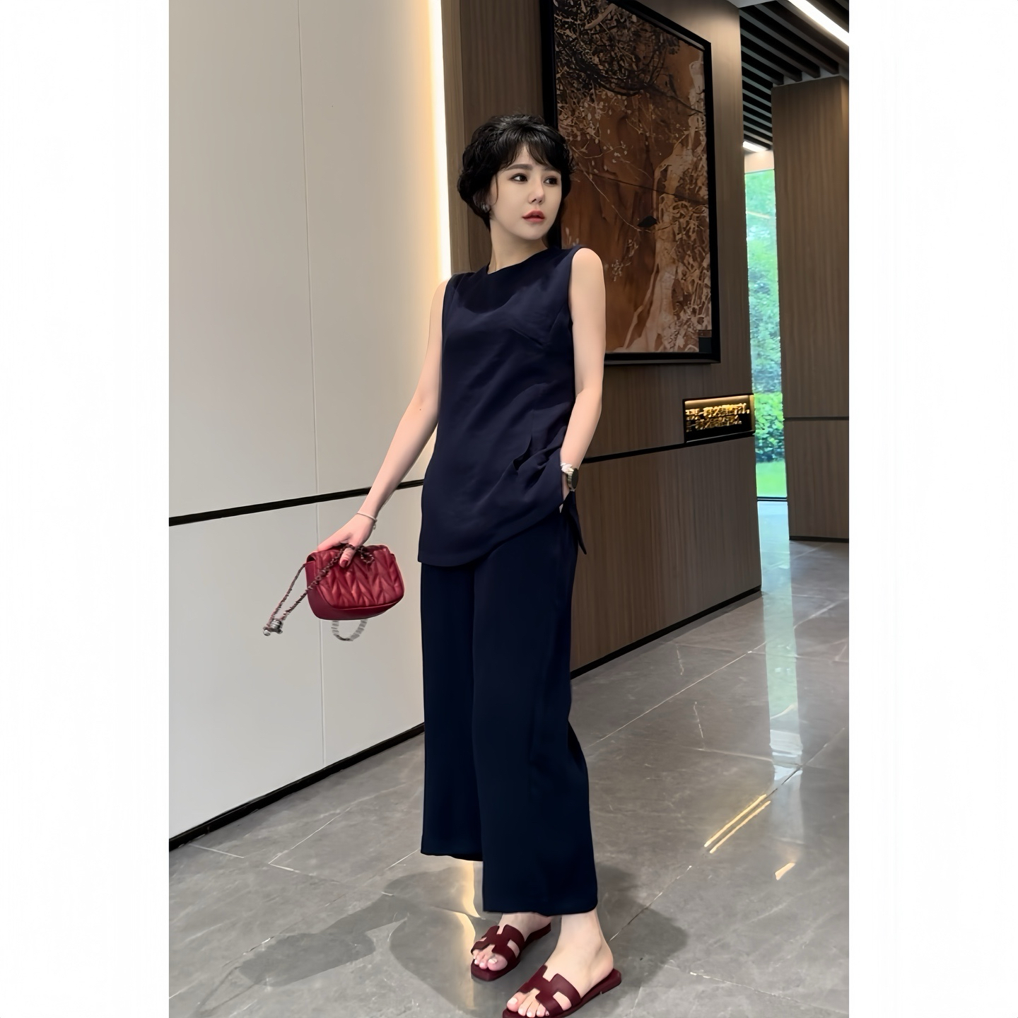 【小小姝专属】老钱风天丝亚麻简约夏季套装女上衣+裤子两件套