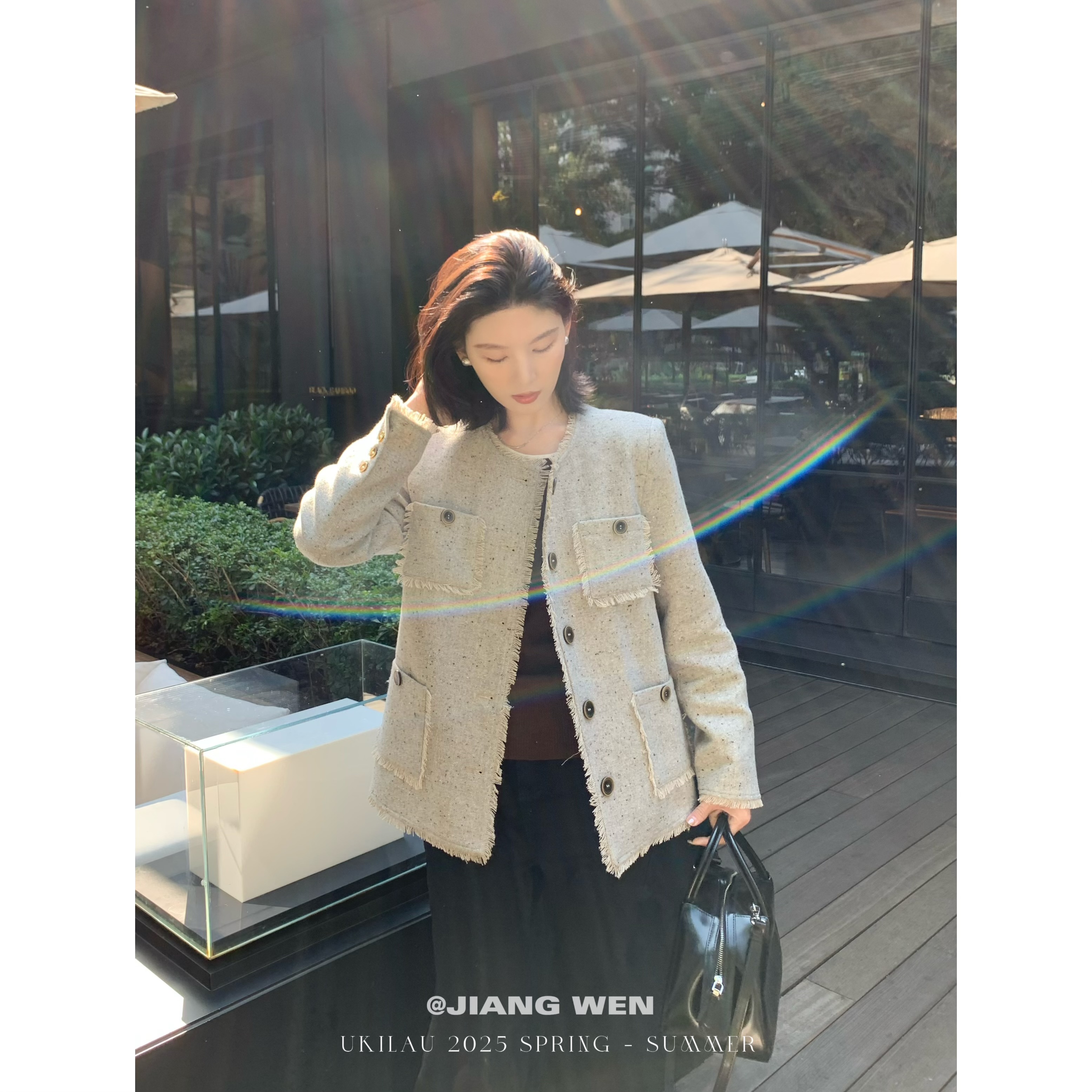 UKILAU【杏仁小香】彩点羊毛混纺粗花呢小香外套