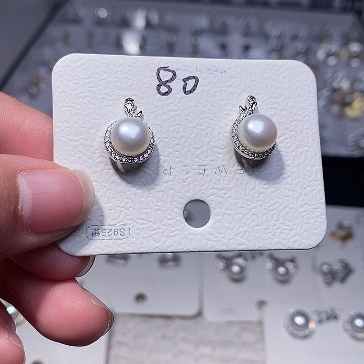 淡水珍珠耳饰银S925镶嵌