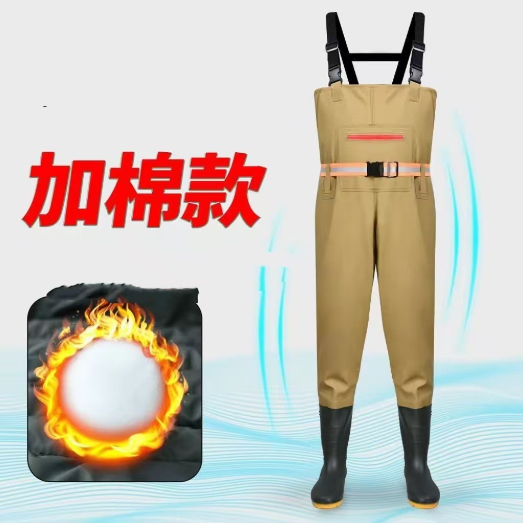 加棉下水裤保暖放水衣服钓鱼服加厚加绒涉水裤皮叉裤挖藕服