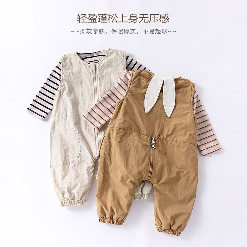 秋冬装婴儿新生儿连体衣服女宝宝加绒加厚冬季外套马甲背带爬服