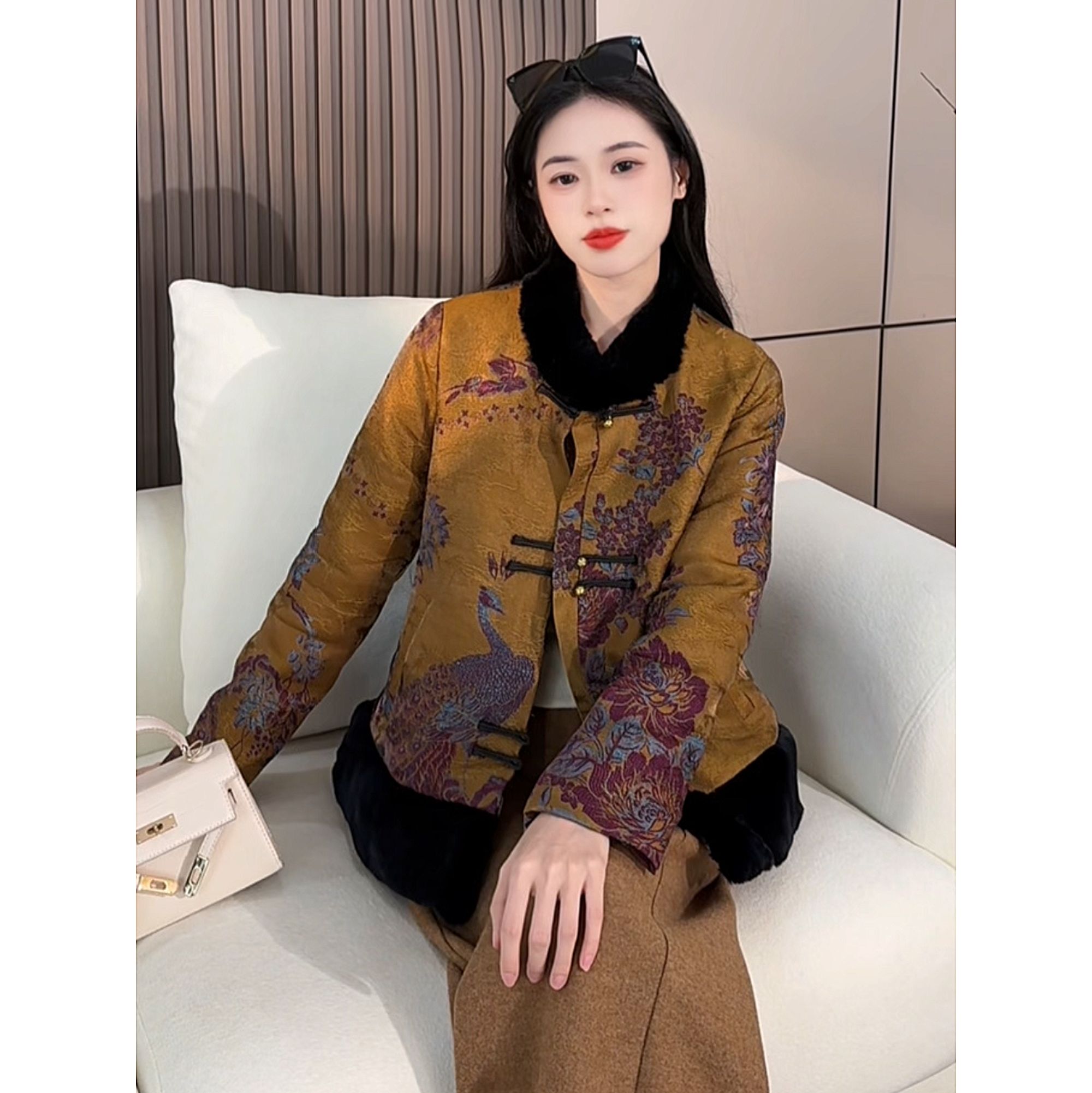 灯映窗 常规款复古港风冬季宫廷风短外套加厚提花ins复古