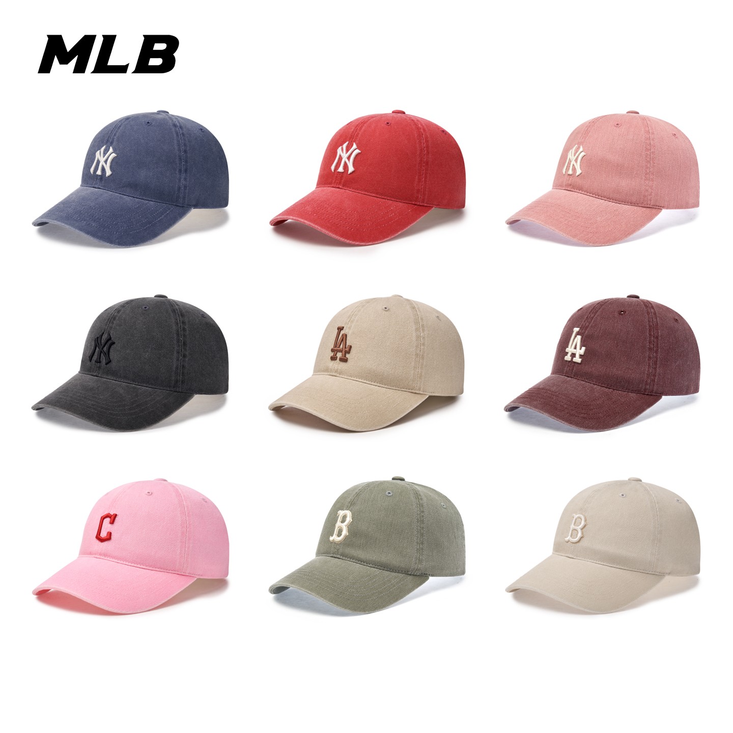 MLB韩国专柜正品男女情侣张凌赫同款帽子水洗复古做旧软顶棒球帽