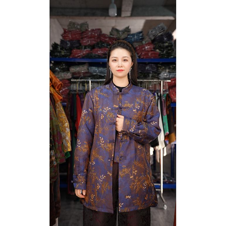 0536冬款上新女装上衣外套百搭遮肉显瘦气质富贵中式短款长袖印花