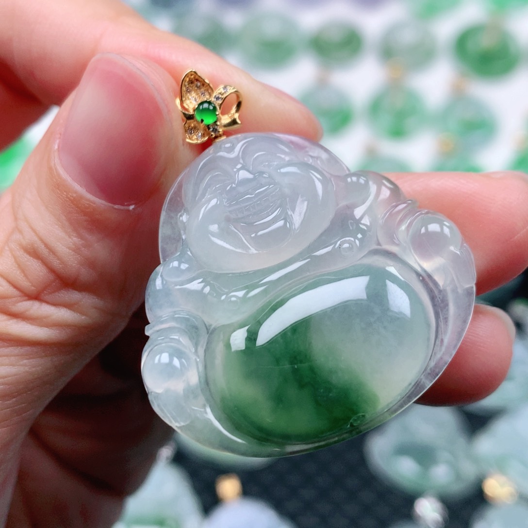 翡翠吊坠(不含链)18K金镶嵌