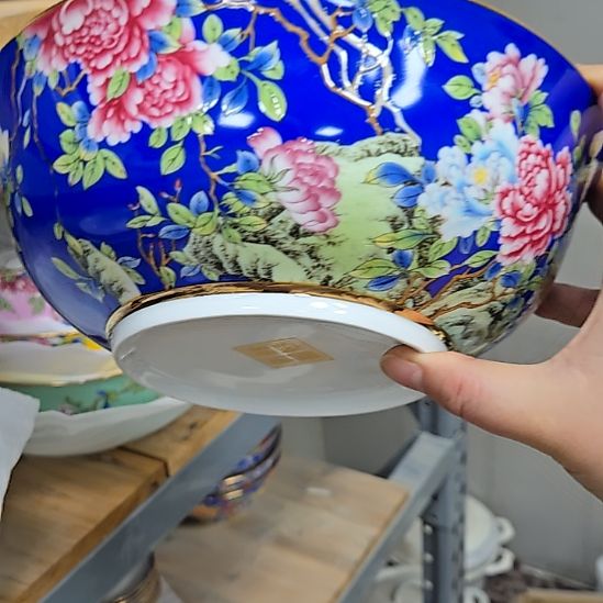 门***河瓷片微瑕珐琅彩牡丹9寸1个大汤碗66666