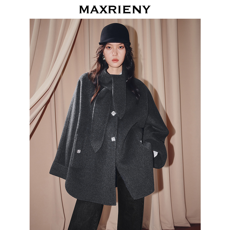 MAXRIENY格雷系穿搭a字廓形羊毛大衣25冬款英伦风单排扣毛呢外套