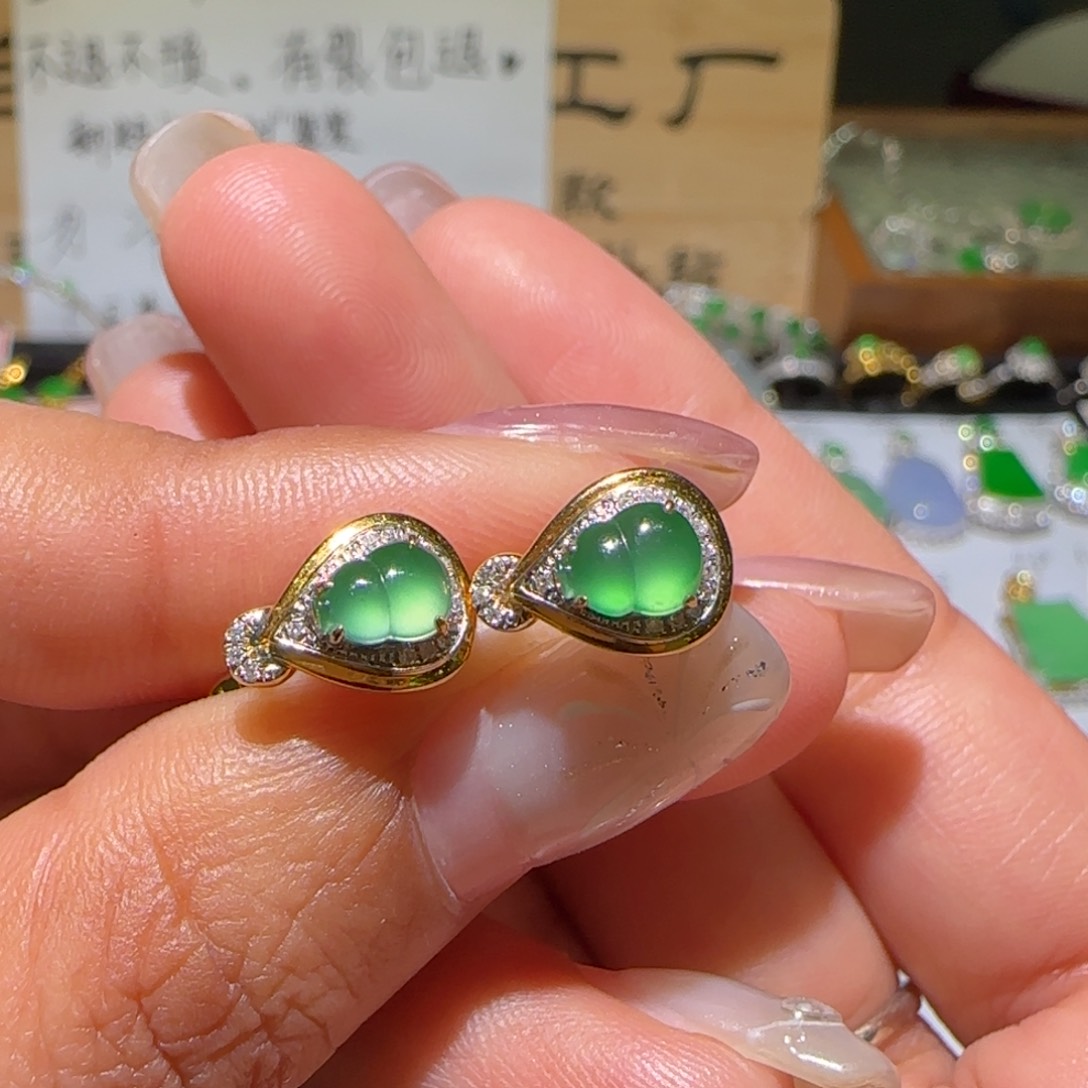 【闪购商品】翡翠耳饰18K金镶嵌缅甸