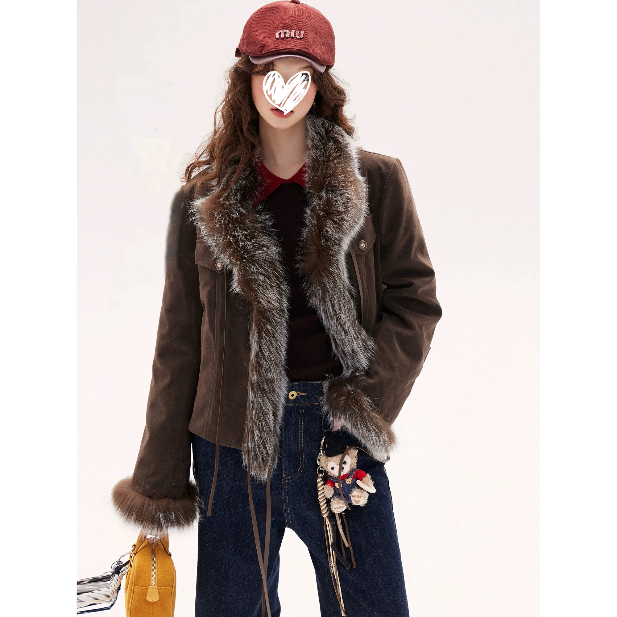 白鸭绒 冬季真狐狸毛羽绒服女短款设计感小众加厚夹克外套