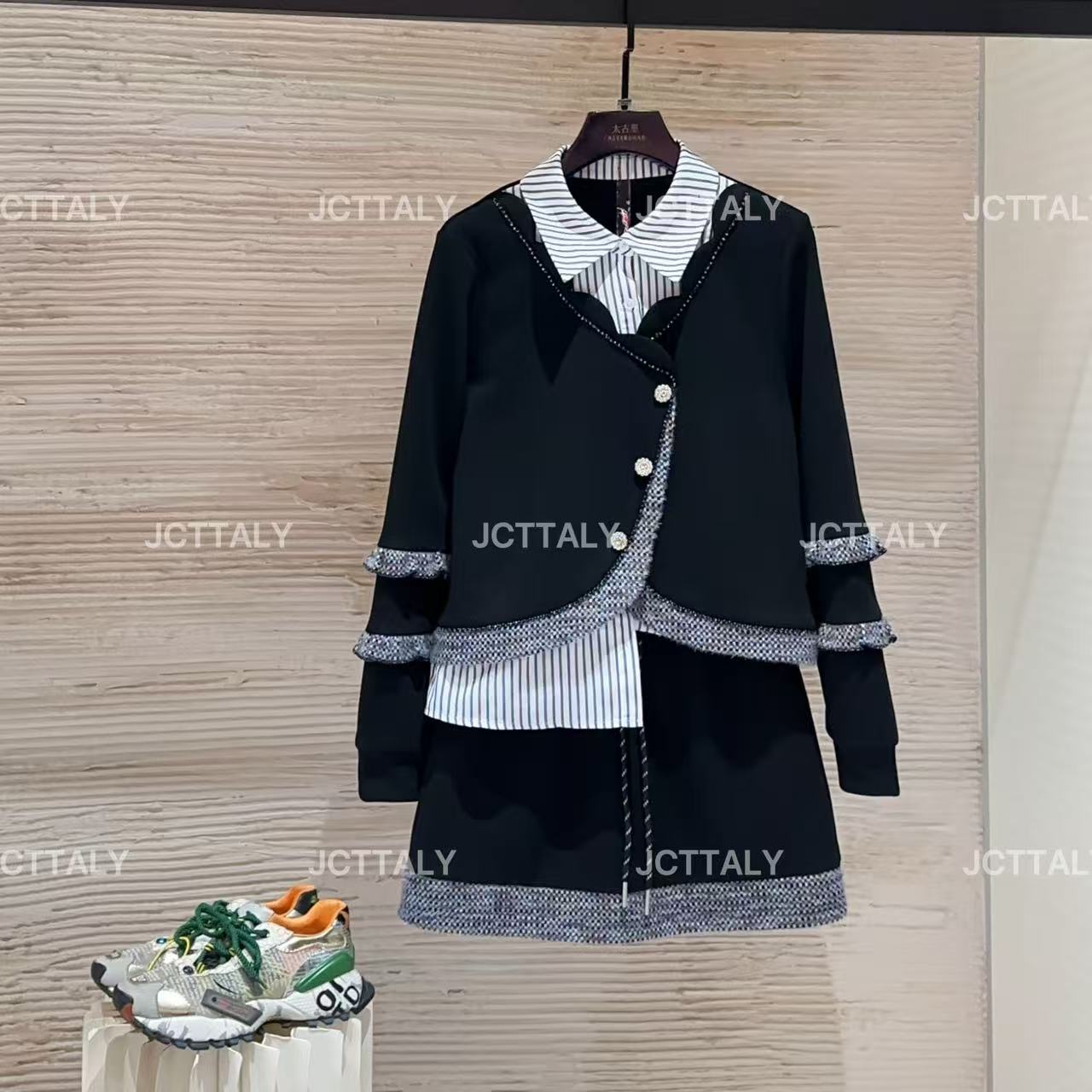 【宠粉价】（加绒）极简休闲风时尚拼接格子秋冬款显瘦套装TZ-1023