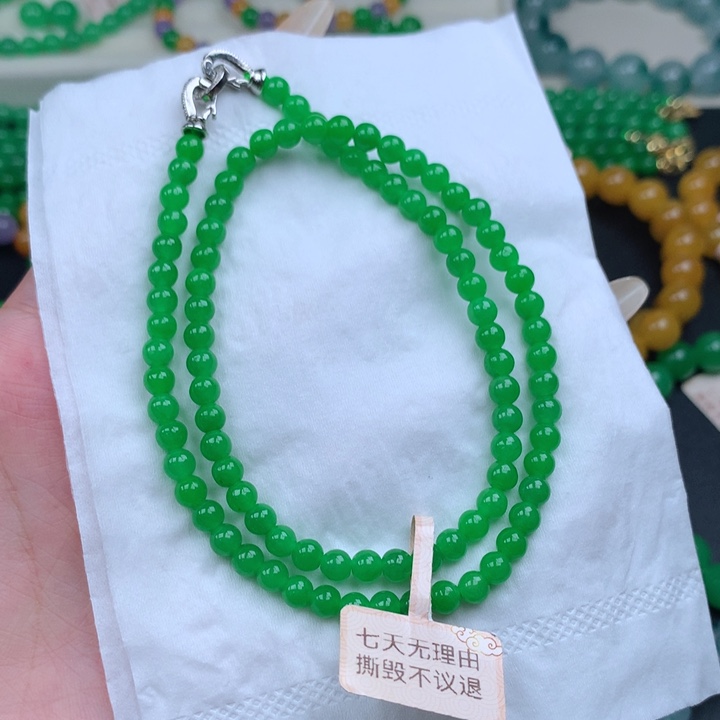 文****缅料卡5正阳绿锁骨链