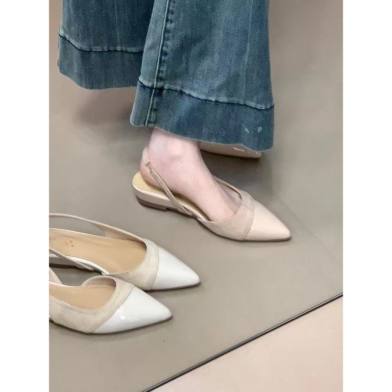 法式气质拼接绒面包头夏季晚晚风凉鞋时装温柔后绊带浅口女鞋8