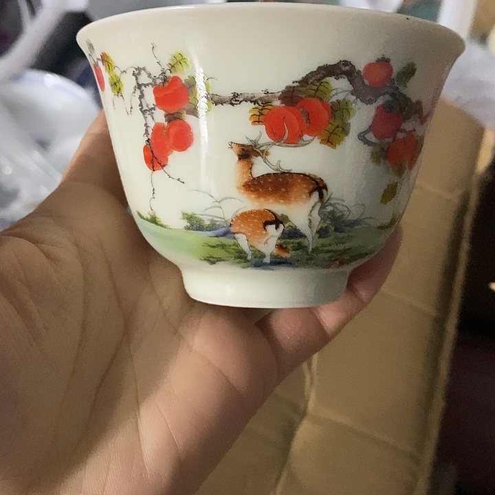 摆件陶黄稀土鹿柿子杯