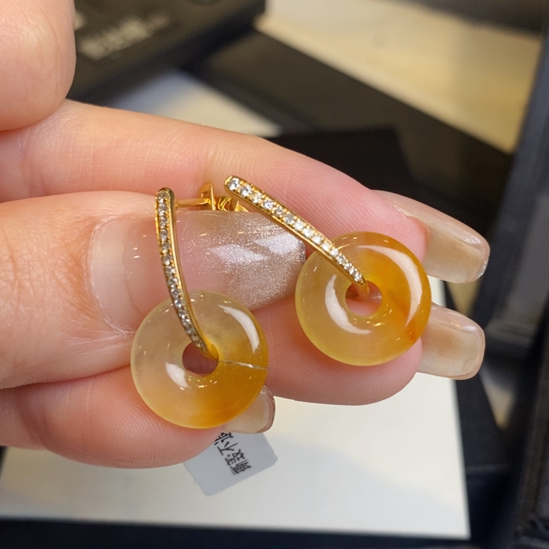 翡翠耳饰18K金镶嵌甜甜圈