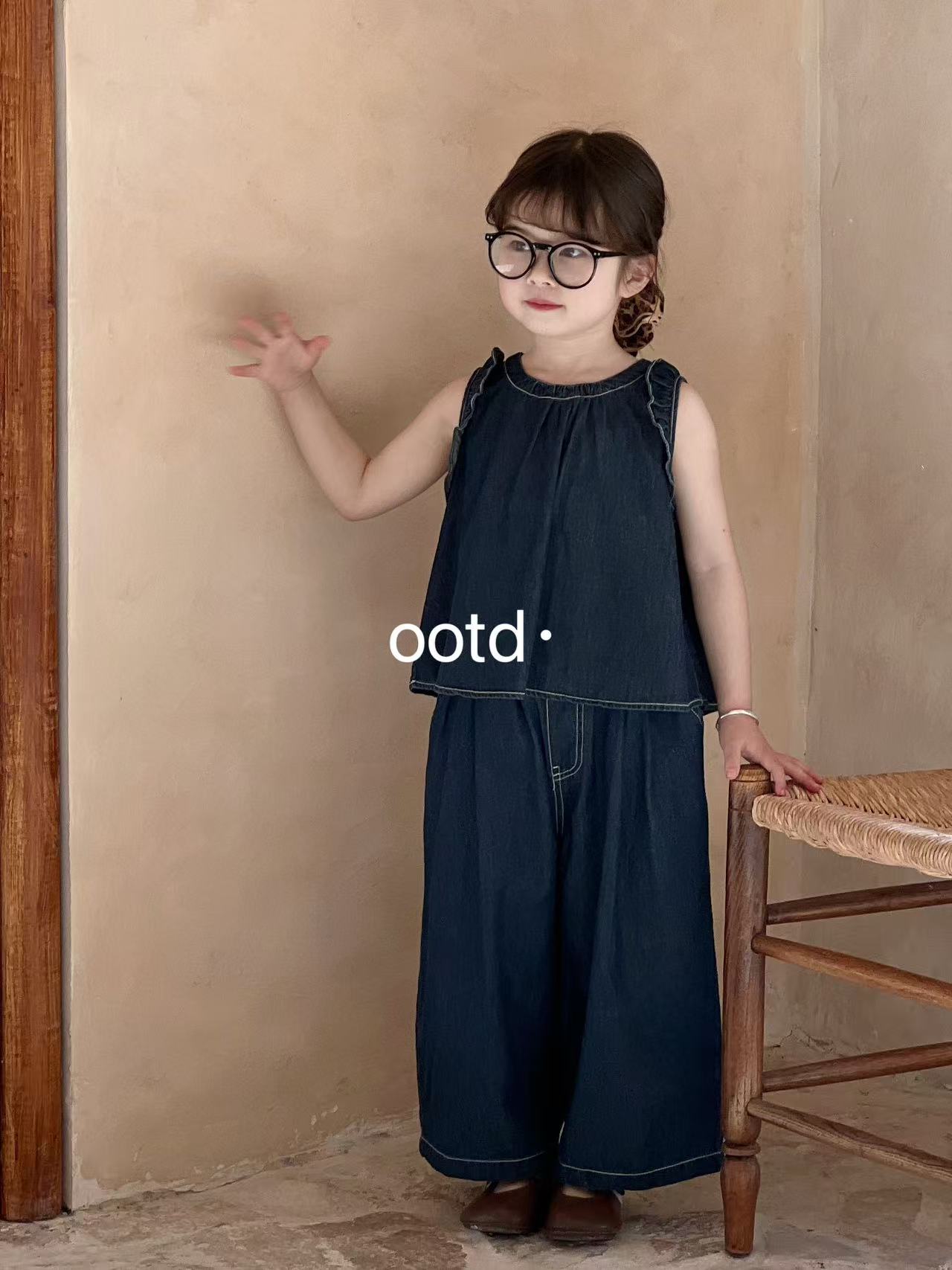 OOTD-734-儿童时尚洋气净版百搭牛仔套装（夏款）