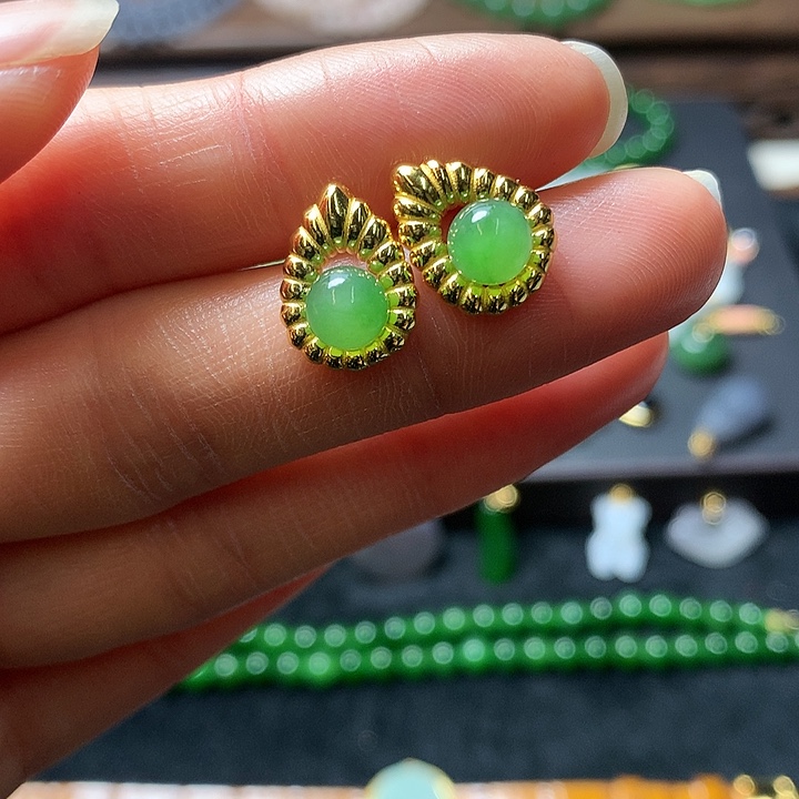 和田玉耳饰银S925镶嵌