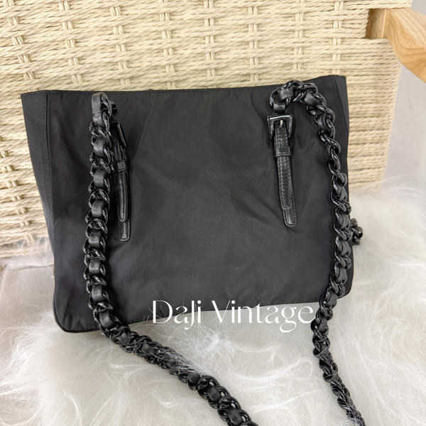 大吉中古/prada普拉达侧标黑链降落伞斜挎包