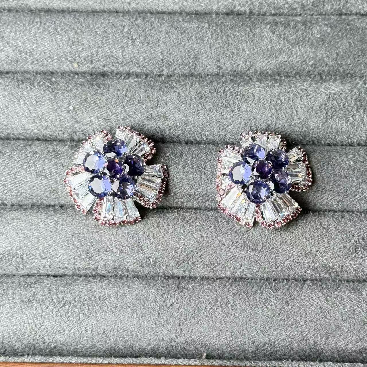 合金合成锆石耳饰 紫色花朵耳饰(E592银色耳钉）