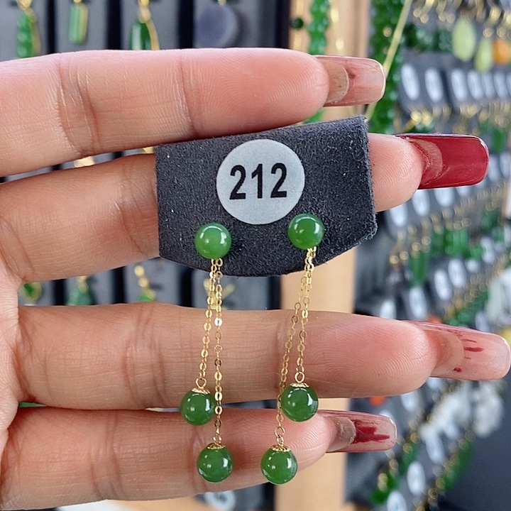 和田玉耳饰18K金镶嵌