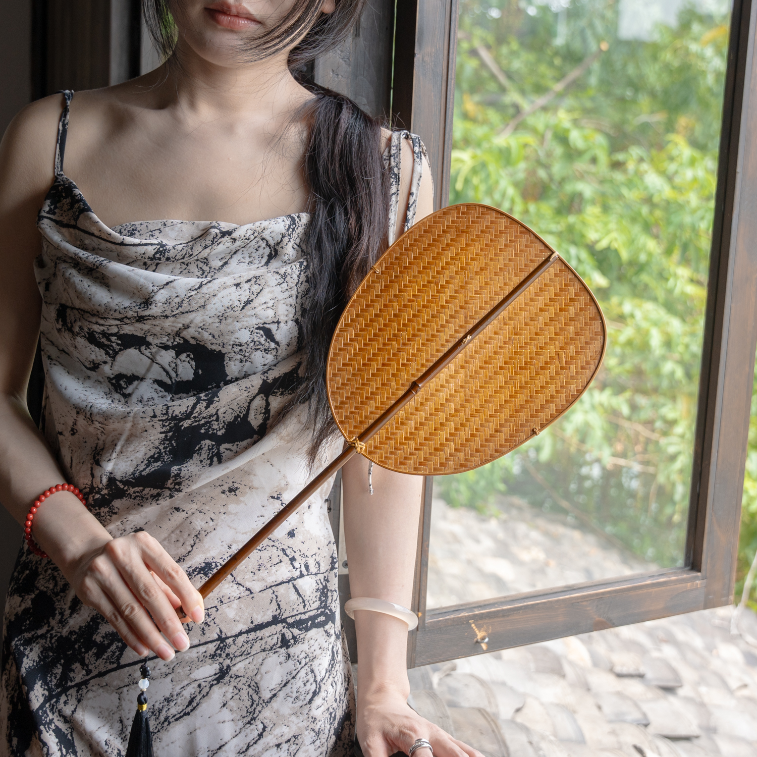 【青蓖扇】复古竹编团扇长柄古风汉服配饰夏季纳凉手工