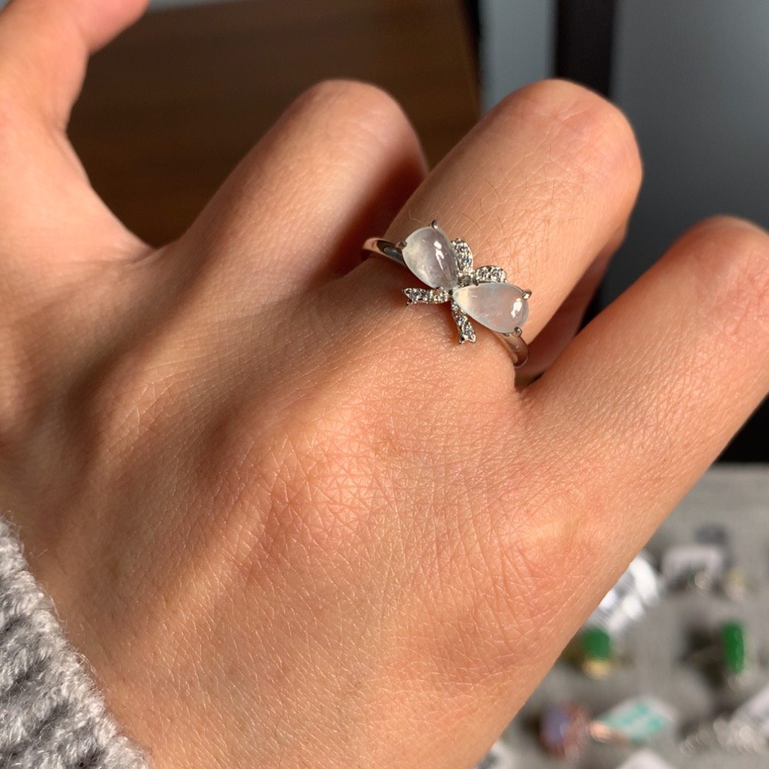 翡翠银S925镶嵌耳饰戒指