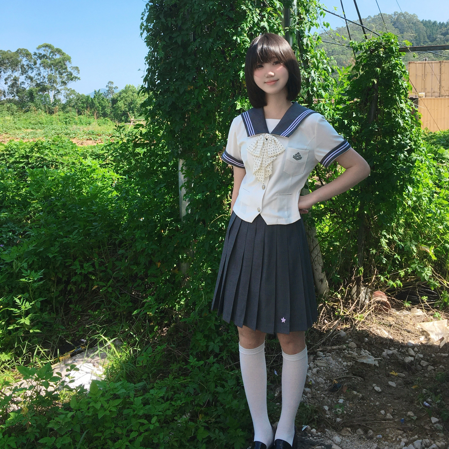 星巡高等灰紫色/原创JK水手制服女套装春夏季短袖衬衫水手服上衣