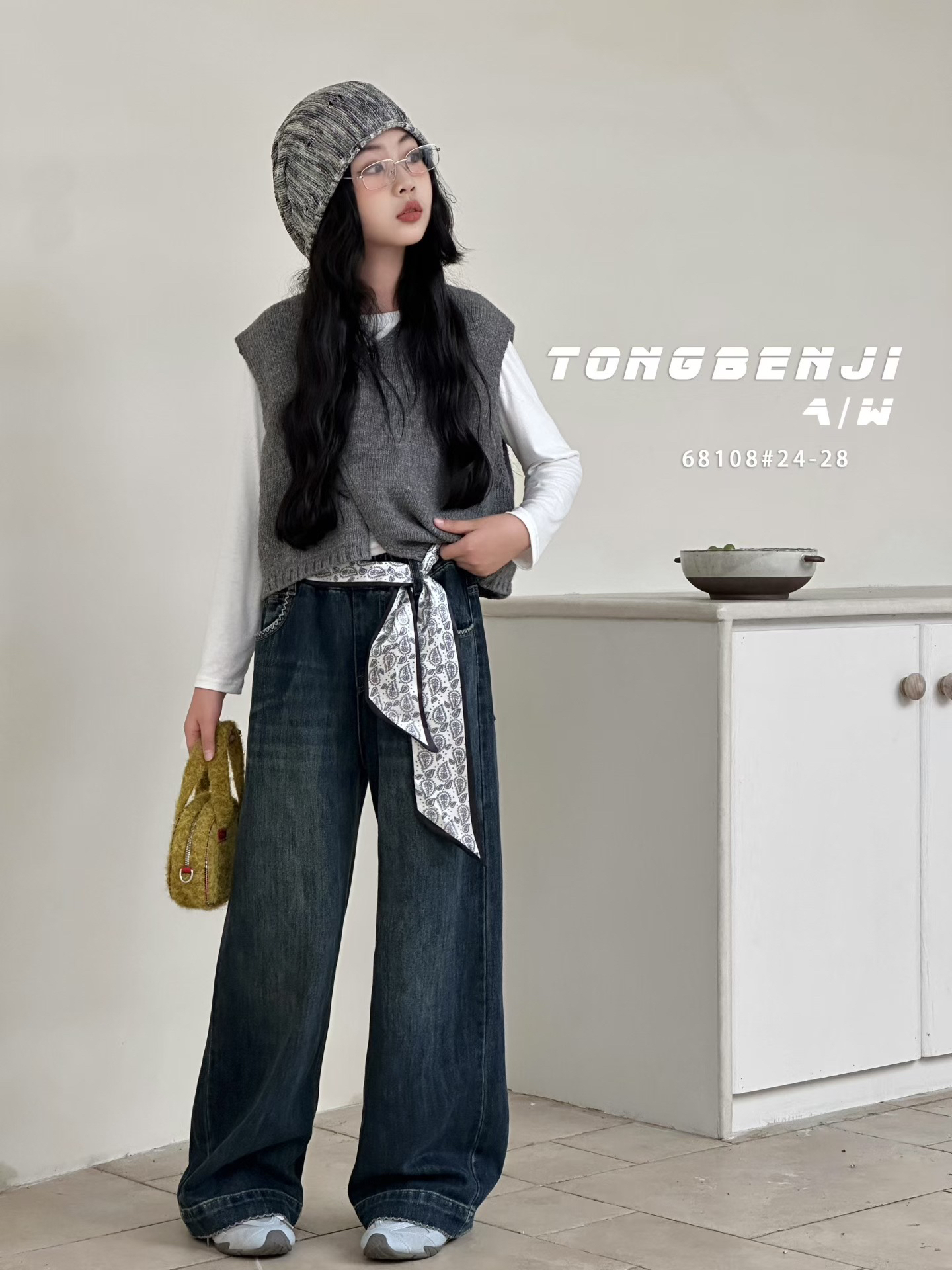 秋季复古怀旧时尚通勤直筒女童牛仔裤