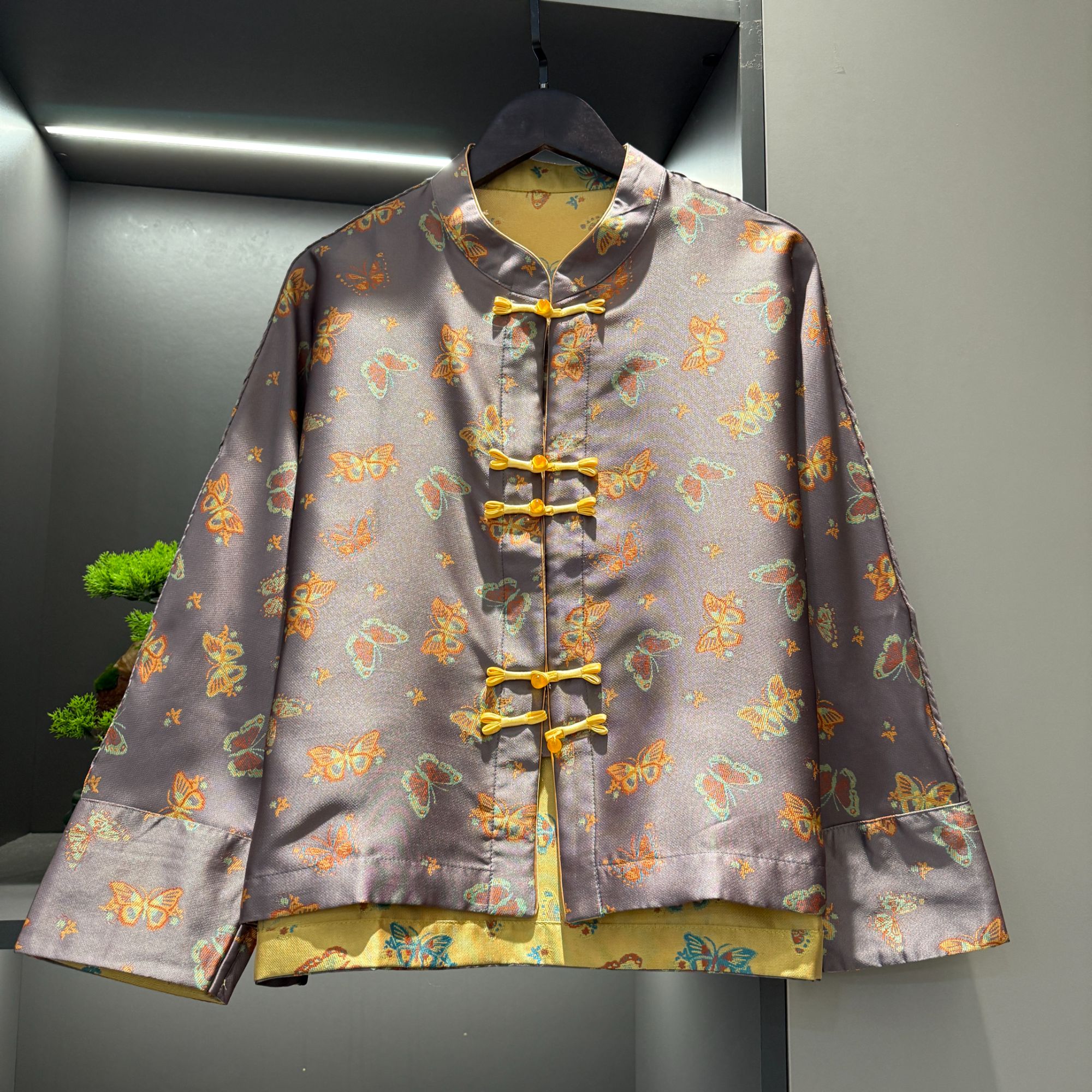 中式开衫复古盘扣传统改良蝴蝶灰气质春季女装宽松上衣2113