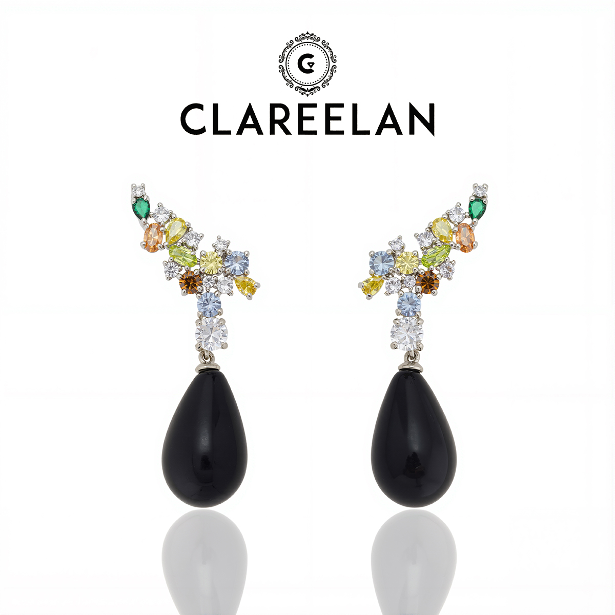 Clareelan 黄铜锆石耳饰 【彩色的黑】小众气质设计师款耳环