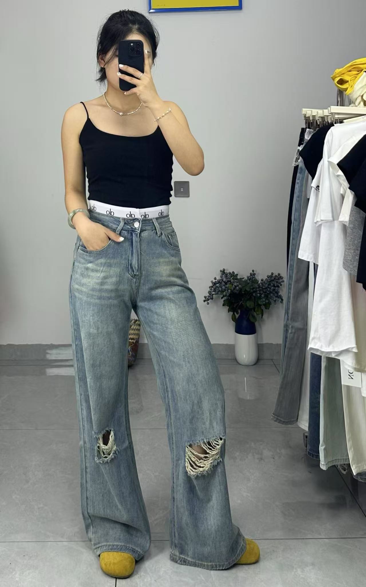 时尚高腰女装阔腿裤短裤显瘦牛仔裤女水洗百搭四季通用复古直筒