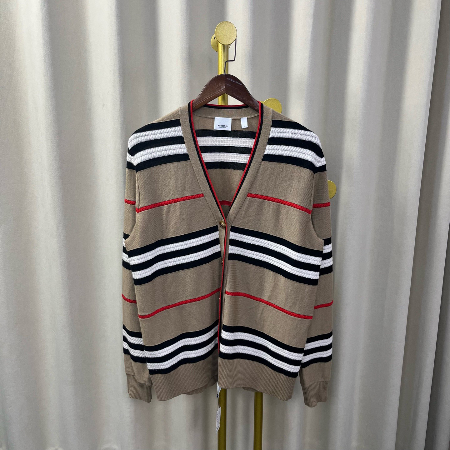 99新 BURBERRY/博柏利 棕色格纹开衫 L码 