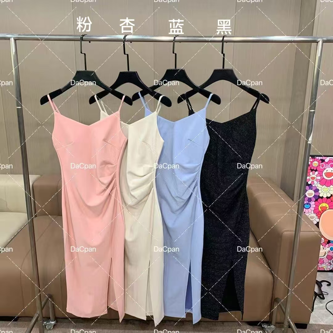 DACPAN-“赫本再现”闪闪收腰开叉吊带连衣裙2025/盼·PP 9002