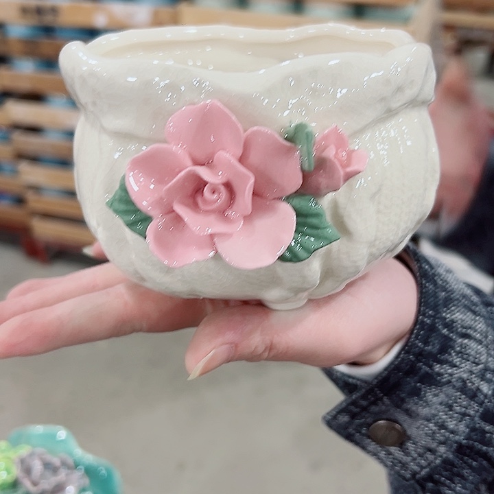 有孔.凑满10元发货多肉陶瓷花盆！